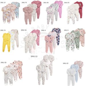 New Sleepsuit Baby Girl 3in1 Kaki Tertutup Premium Import Untuk Anak Perempuan 0-1 Tahun