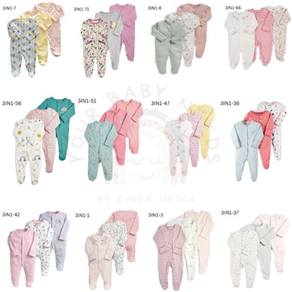 New Sleepsuit Baby Girl 3in1 MMPS Premium Import Untuk Anak Perempuan
