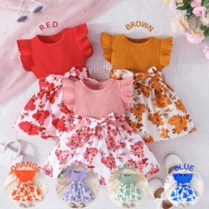 Dress Bayi Perempuan Motif Bunga Rainbow Bahan Premium Import Untuk Anak Perempuan Usia 12 Bulan Sampai 3 Tahunan