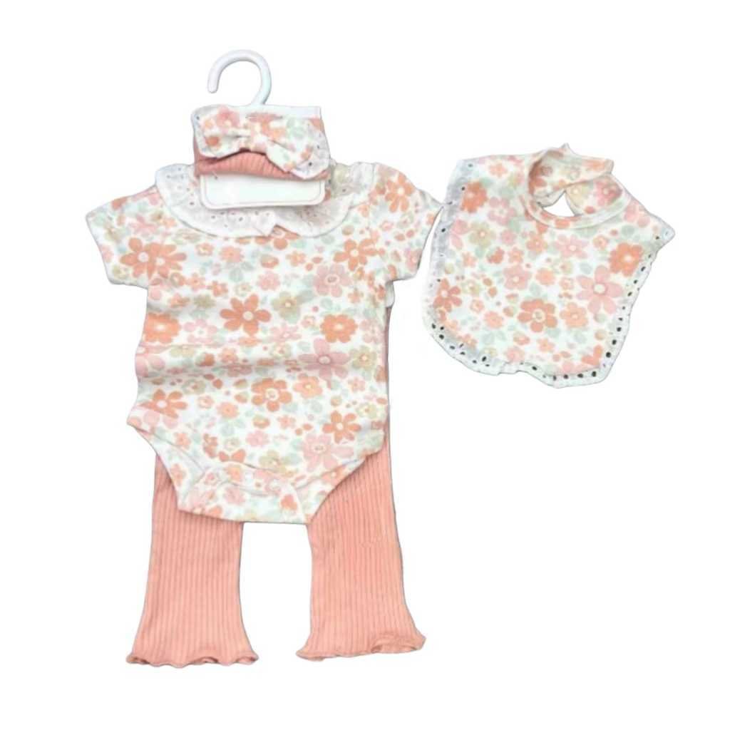Setelan Baby Girl 4in1 dapat Bando Celemek dan Celana Rib Bahan Katun Premium Import Untuk Anak Usia Newborn Sampai 9 Bulan - Gambar 4