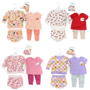 MiniT Setelan Baby Girl Set 5in1 Motif Bunga Bunga Premium Import Untuk Anak Usia 3 Sampai 24 Bulan