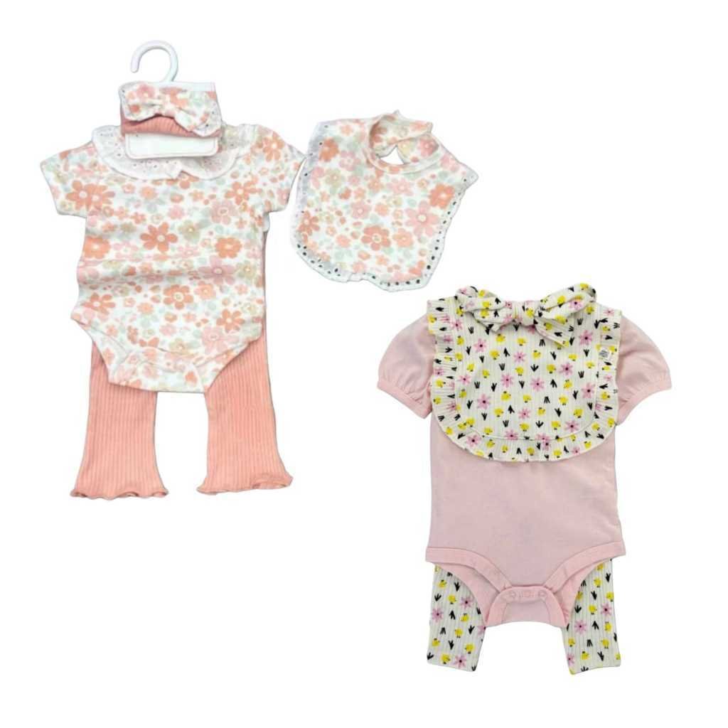 Setelan Baby Girl 4in1 dapat Bando Celemek dan Celana Rib Bahan Katun Premium Import Untuk Anak Usia Newborn Sampai 9 Bulan - Gambar 2