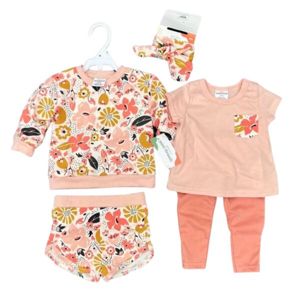 MiniT Setelan Baby Girl Set 5in1 Motif Bunga Bunga Premium Import Untuk Anak Usia 3 Sampai 24 Bulan - Gambar 2