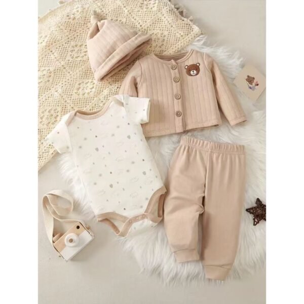 PF Baby Boy Dan Baby Girl Set 4in1 Bulu Motif Lucu Premium Import Untuk Anak Usia Newborn Sampai 9 Bulan - Gambar 2
