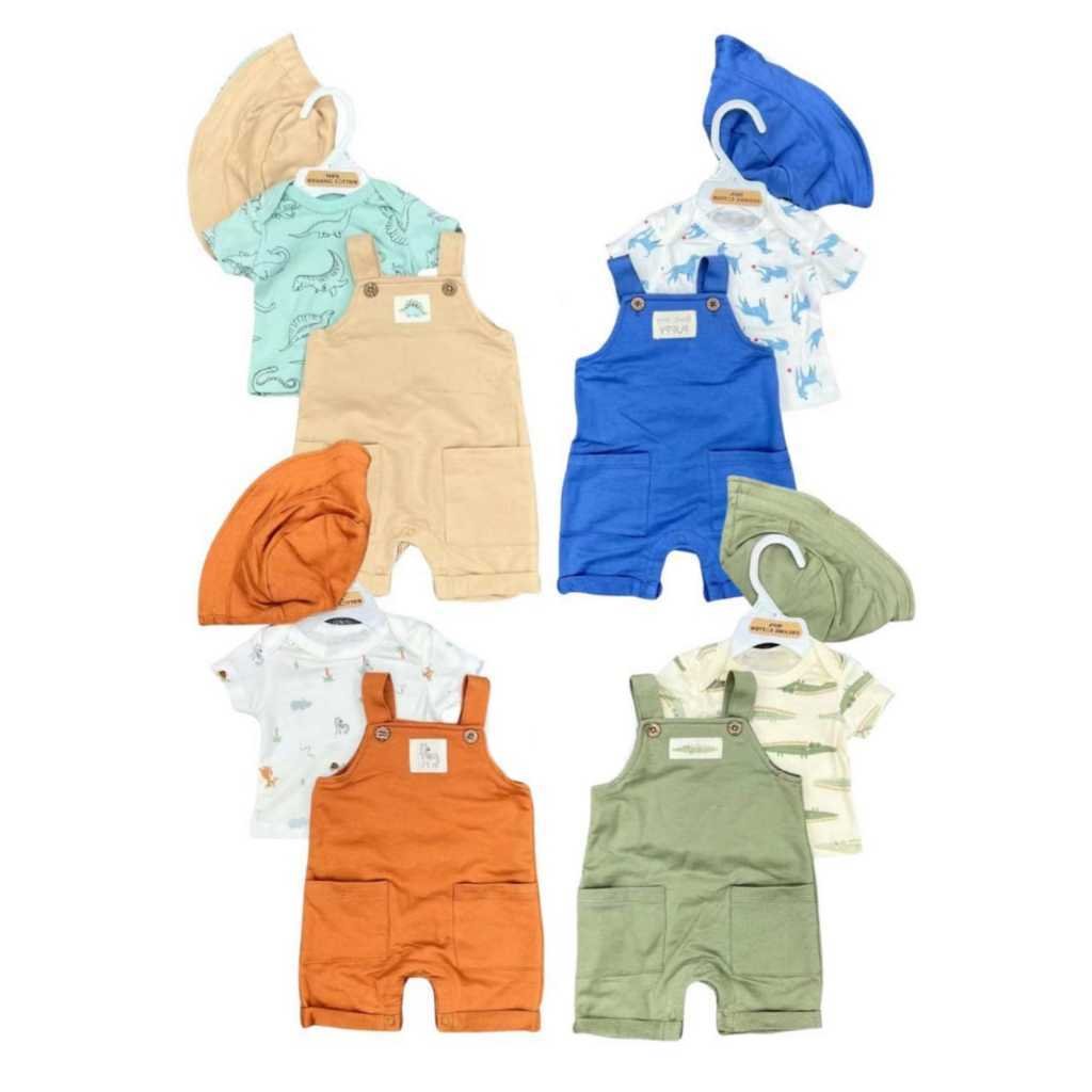 Set Overall 3IN1 Baby Boy Dapat Topi Bahan Katun Premium Import Untuk Anak Laki- Laki Usia Newborn Sampai 24 Bulan