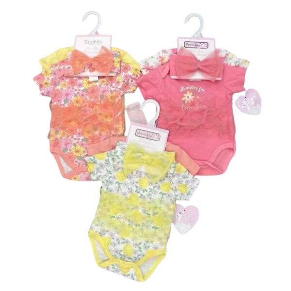 Tiny 3IN1 Bodysuit Baby Cewe Dapat Bendo Bahan Katun Untuk Anak Perempuan Usia Newborn Sampai 9 Bulan
