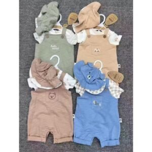RB Set Overall 3IN1 Baby Boy Dapat Topi Bahan Katun Premium Import Untuk Anak Laki- Laki Usia Newborn Sampai 12 Bulan