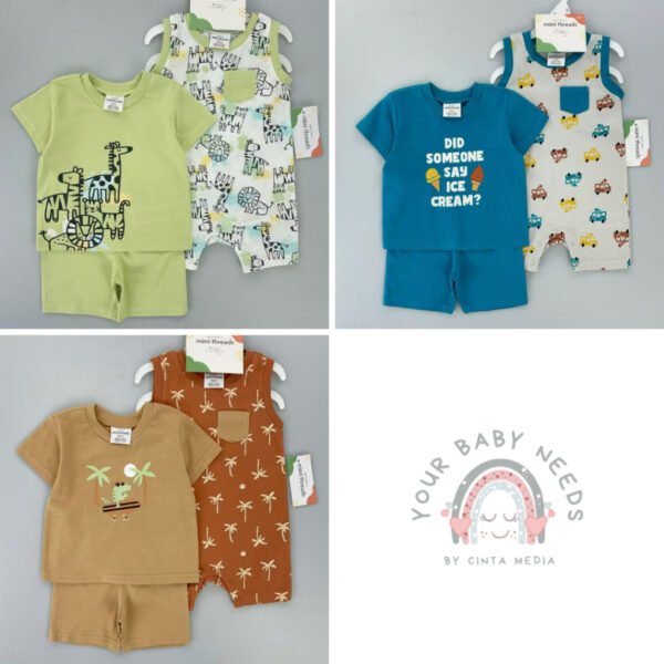 Set 3in1 Romper Motif Karakter Bahan Premium Import Untuk Anak Laki Laki Usia Newborn Sampai 18 Bulan