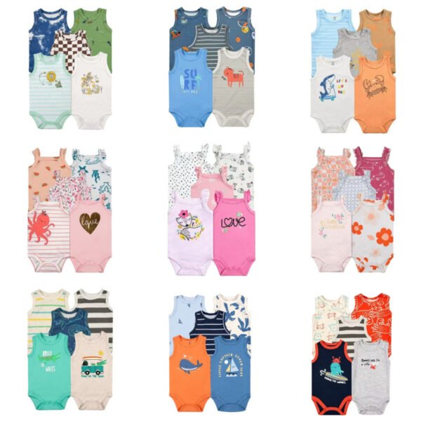 Set Bodysuit Kutung 5IN1 Baby Girl dan Boy Bahan Katun Untuk Anak Laki-Laki dan Perempuan Usia Newborn Sampai 12 Bulan