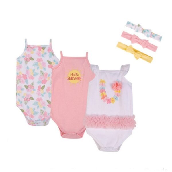 Set Bodysuit Kutung 5IN1 Baby Cowo dan Cewe Dapat Bandana Pita Bahan Katun Untuk Anak Laki-Laki dan Perempuan Usia Newborn Sampai 12 Bulan - Gambar 4