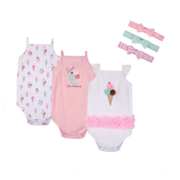 Set Bodysuit Kutung 5IN1 Baby Cowo dan Cewe Dapat Bandana Pita Bahan Katun Untuk Anak Laki-Laki dan Perempuan Usia Newborn Sampai 12 Bulan - Gambar 3