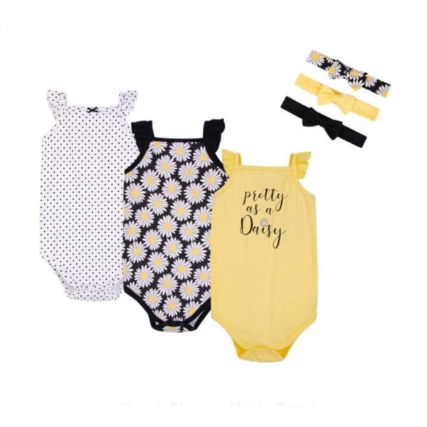 Set Bodysuit Kutung 5IN1 Baby Cowo dan Cewe Dapat Bandana Pita Bahan Katun Untuk Anak Laki-Laki dan Perempuan Usia Newborn Sampai 12 Bulan - Gambar 9