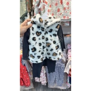 Setelan Bayi 3IN1 Dapat Vest Bulu Motif Leopard Untuk Anak Perempuan Kualitas Premium Import Untuk Anak Usia Newborn - 24 Bulan