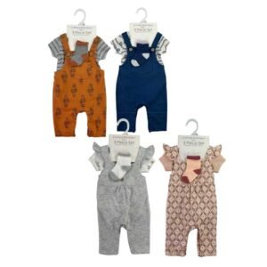 Set Jumpsuit 3IN1 Lengan Pendek Baby Cowo dan Cewe Dapat Kaos Kaki Bahan Katun Untuk Anak Perempuan Usia Newborn Sampai 12 Bulan