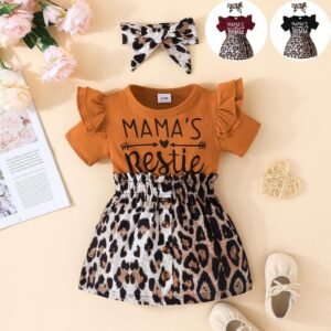 Dress Baby Girl 2IN1 Motif Mama Bestie Leopard Premium Import Untuk Anak Perempuan Usia 9 Bulan Sampai 3 Tahunan