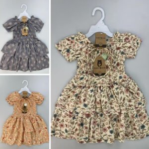 RNB Set Dress 2in1 Motif Bunga Lengan Pendek Dapat Bendo Premium Import Untuk Anak Perempuan Usia 2-4 Tahun