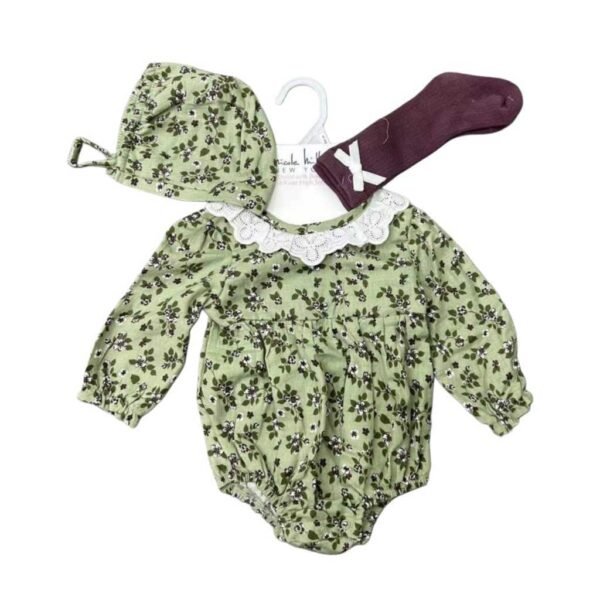 Set Bodysuit Lengan Panjang 3IN1 Baby Cewe Dapat Kaos Kaki dan Topi Motif Bunga Bahan Katun Untuk Anak Perempuan Usia Newborn Sampai 18 Bulan - Gambar 3