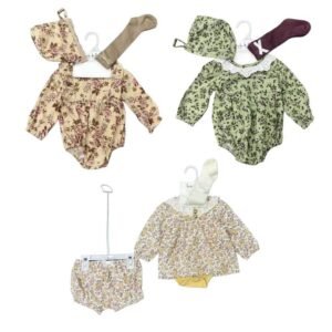 Set Bodysuit Lengan Panjang 3IN1 Baby Cewe Dapat Kaos Kaki dan Topi Motif Bunga Bahan Katun Untuk Anak Perempuan Usia Newborn Sampai 18 Bulan