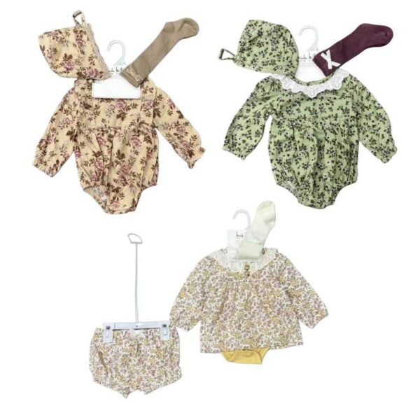 Set Bodysuit Lengan Panjang 3IN1 Baby Cewe Dapat Kaos Kaki dan Topi Motif Bunga Bahan Katun Untuk Anak Perempuan Usia Newborn Sampai 18 Bulan