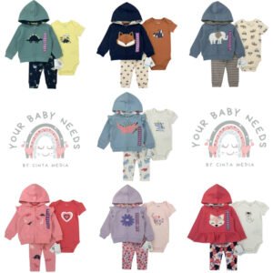 New Setelan Jaket Hoodie Bayi Laki-Laki dan Perempuan 3IN1 Motif Karakter Kualitas Import untuk Anak Newborn Sampai 24 Bulan