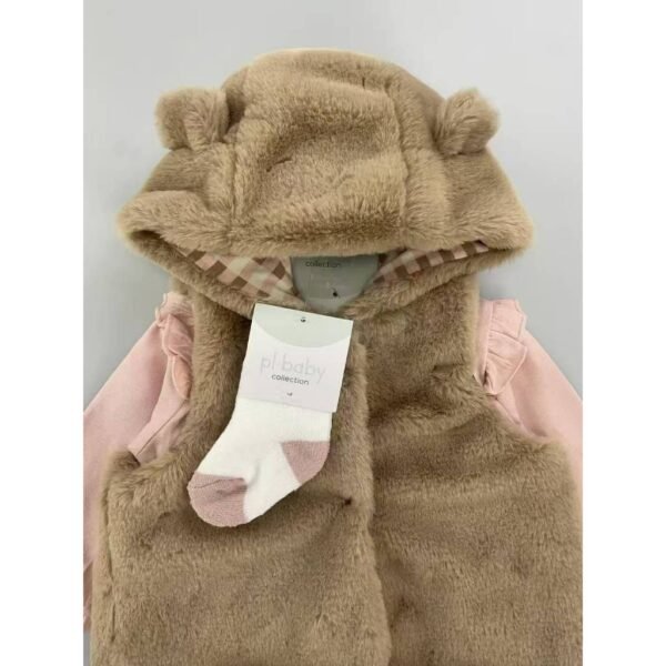 Setelan 4in1 Bodysuit Lengan Panjang Baby Cewe Dapat Vest Bulu Topi Lucu Bahan Katun Untuk Anak Perempuan Usia Newborn Sampai 12 Bulan - Gambar 4