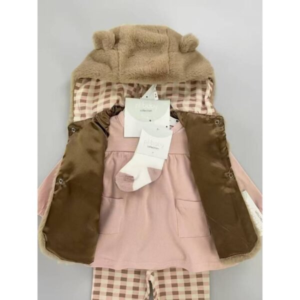Setelan 4in1 Bodysuit Lengan Panjang Baby Cewe Dapat Vest Bulu Topi Lucu Bahan Katun Untuk Anak Perempuan Usia Newborn Sampai 12 Bulan - Gambar 7