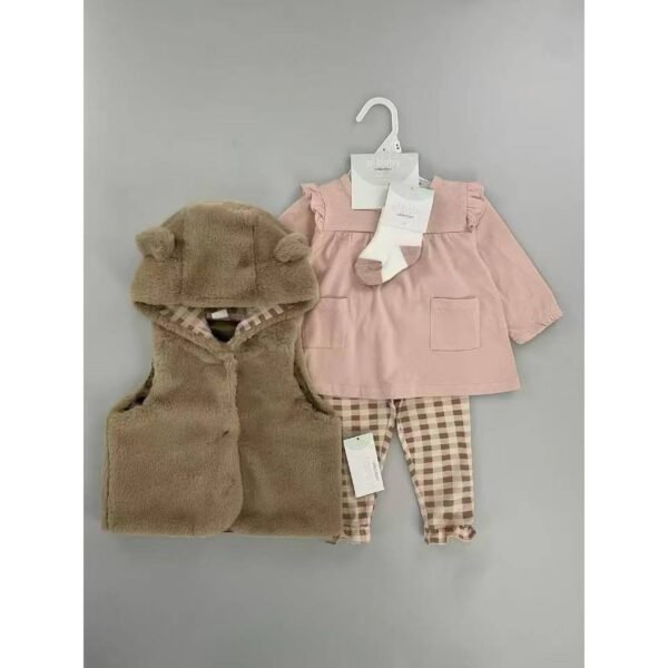 Setelan 4in1 Bodysuit Lengan Panjang Baby Cewe Dapat Vest Bulu Topi Lucu Bahan Katun Untuk Anak Perempuan Usia Newborn Sampai 12 Bulan - Gambar 10