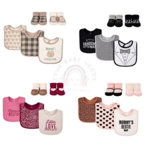 Set 5pcs Drooler Bib Celemek dan Kaos kaki 0-9 Bulan