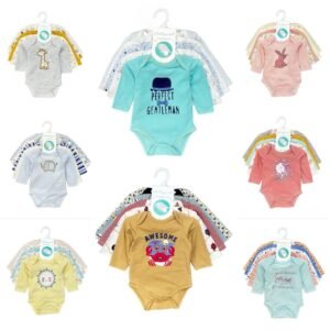 Bodysuit Lengan Panjang 5in1 Bayi Laki-Laki dan Perempuan Bahan Katun Premium Untuk Anak Usia Newborn - 9 Bulan