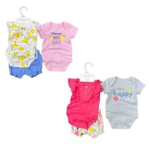 Setelan Bayi Perempuan 3in1 Celana Pendek  Bahan Katun Premium Untuk Anak Perempuan Usia Newborn Sampai 12 Bulan
