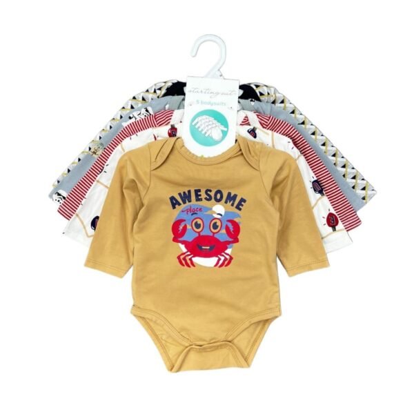 Bodysuit Lengan Panjang 5in1 Bayi Laki-Laki dan Perempuan Bahan Katun Premium Untuk Anak Usia Newborn - 9 Bulan - Gambar 3
