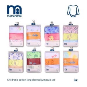 Paket MT 3in1 untuk Bayi Baru Lahir - 36 Bulan, Bodysuit Lengan Panjang Motif Mix untuk Bayi Perempuan dan Laki-laki